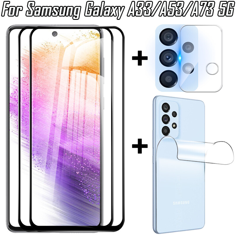 For samsung galaxy a73 5g 4 in 1 2pcs screen protector+1pcs back hydrogel film+1pcs camera lens film for samsung galaxy a53 tempered glass&back lens&back film for samsung a33 a23 a13 m33 m23