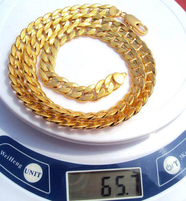【Fire New】 Classics REAL 14 K Solid Gold FINISH two-sided sequence sand Cuban Link Chain Necklace 60 CM