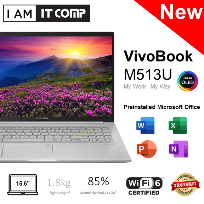 Asus VivoBook OLED 15 M513U-AL1217TS / M513U-AL1257TS / M513U-AL1258TS 15.6 FHD Laptop ( Ryzen5/8GB/512GB SSD/AMD/W10 ) FOC Wireless Mouse & Backpack Malaysia