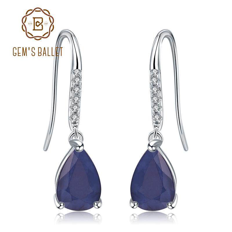 Vintage Women Blue Sapphire 925 Silver Birthstone Wedding Drop Dangle Earrings