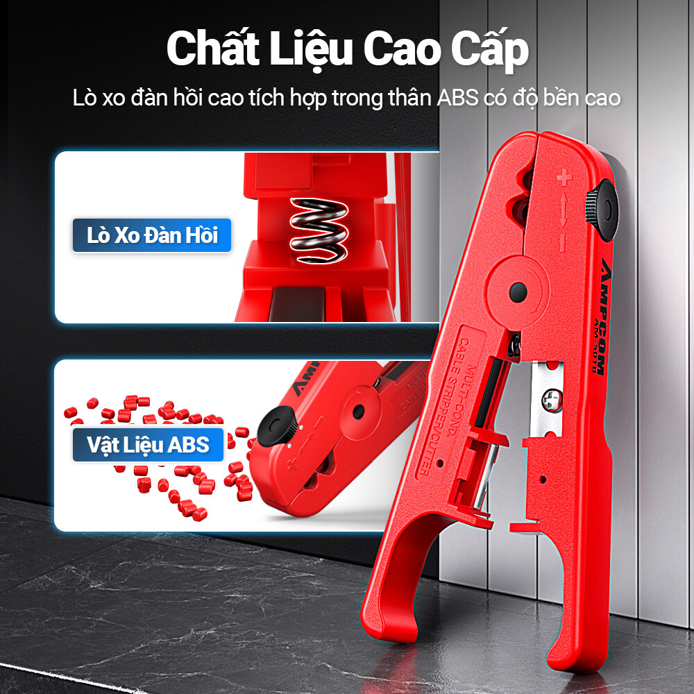 AMPCOM Cable Wire Stripper Compression Tool Coaxial Cable Stripper, Round Cable , Cutter And Flat Cable Stripping Tool
