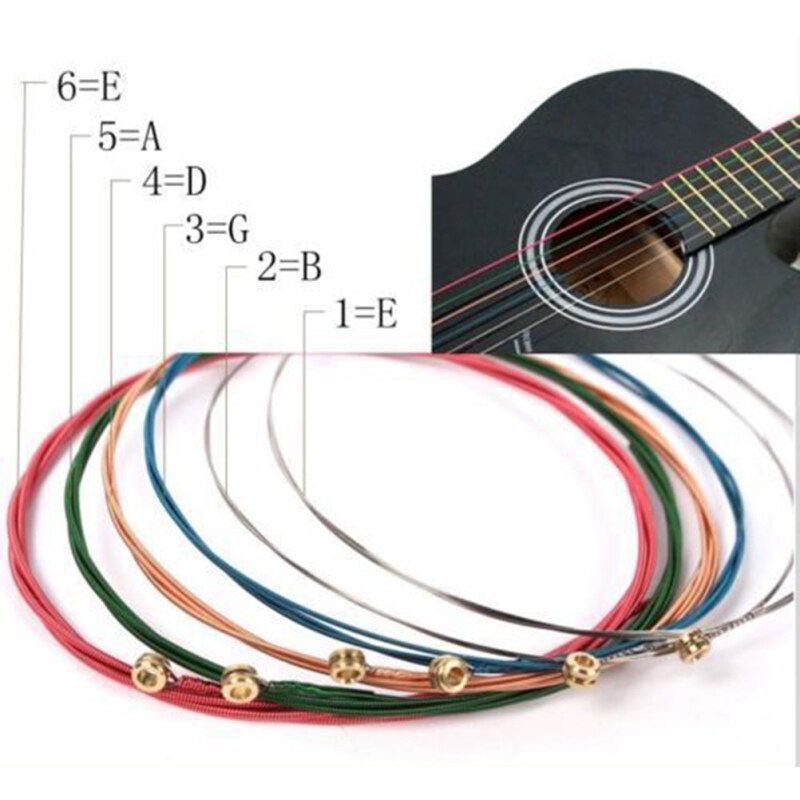 Aolie Một Bộ Mới 6 Dây Màu Sắc Cầu Vồng Cho Phụ Kiện Guitar Acoustic