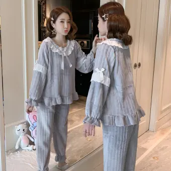 Vestline Baju Tidur Wanita Coral Fleece Pajamas Korean Sweet Cute