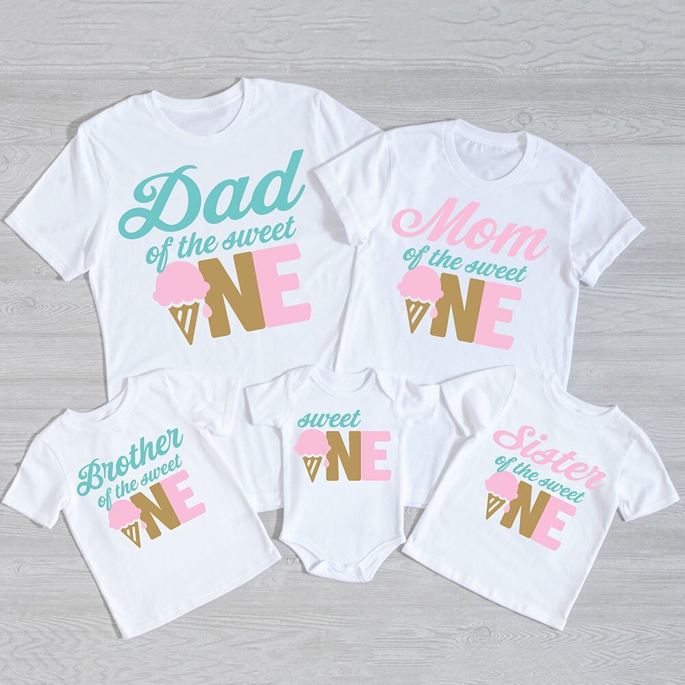 Sweet One Family Set Tshirt for Her 1st Birthday Party Ice Cream