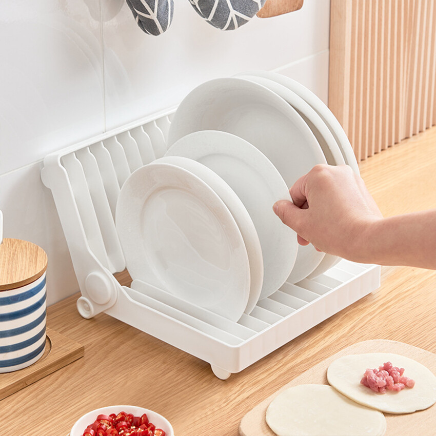 Đĩa Gấp Gọn tấm Giá phơi tổ chức drainer lưu trữ Nhựa Chủ trắng công cụ lưu trữ bếp
