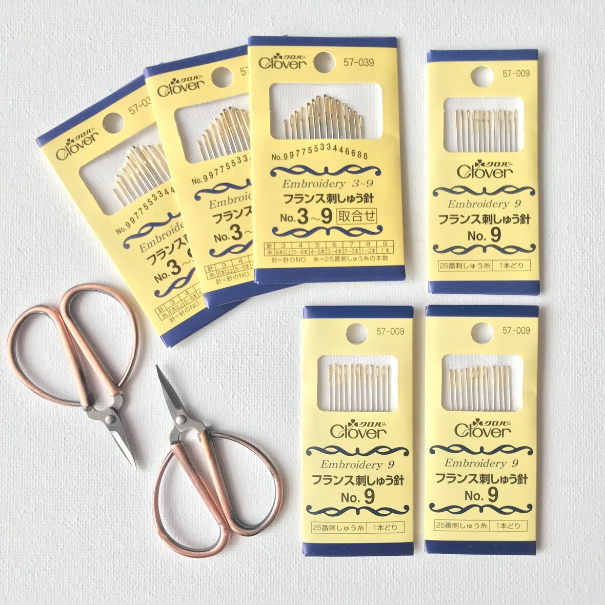 Clover France Embroidery Needles - Assorted Sizes No. 3 To No. 9 (Fine To Medium), Gold Plated For Smooth Stitching