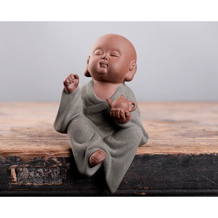 Tượng chú bé cầm bình trà- tượng trang trí bàn trà - tượng decor