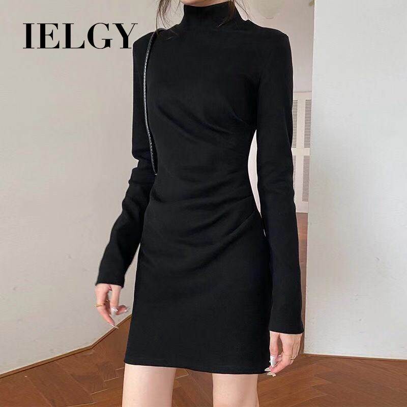 IELGY high-neck bottoming bag hip dress female temperament slim waist slimming short skirt