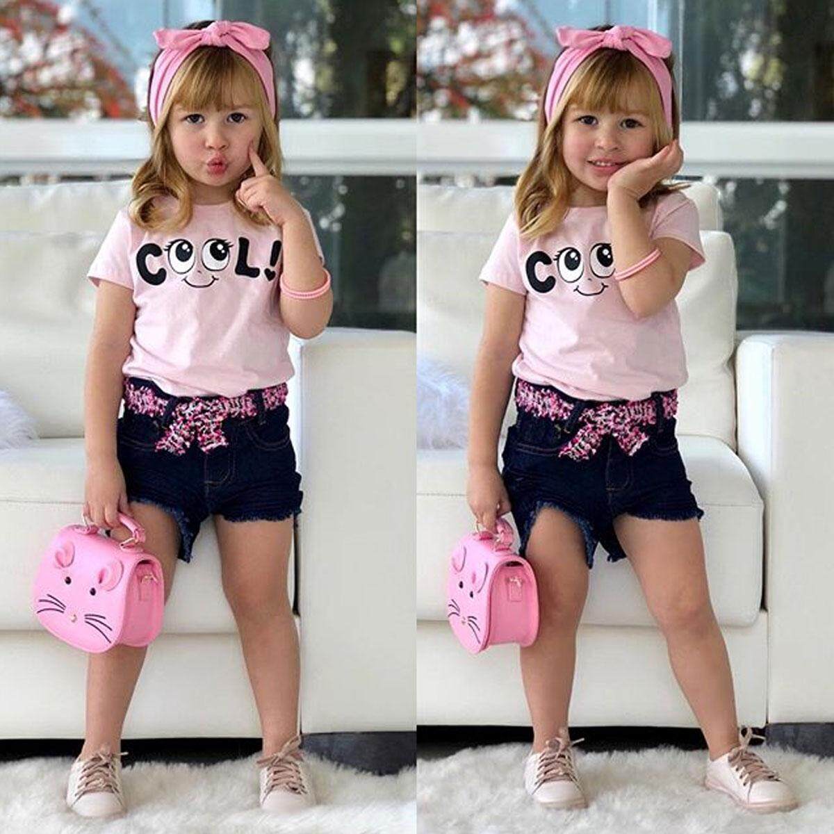 Summer Toddler Baby Kids Girls Leopard T-shirt Top Short Pants Outfits set