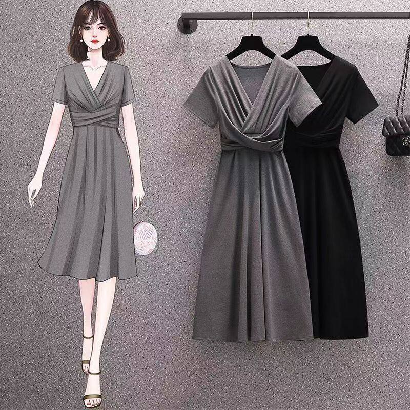 LOMOGI Đầm Nữ Cổ Chữ V Màu Trơn Thanh Lịch