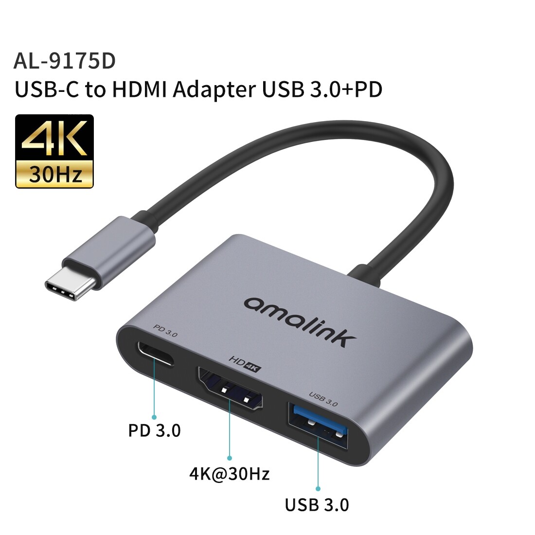 【Quality Assurance】 amalink 9175D Type-C / USB-C to HDMI + USB 3.0 + PD HUB Adapter