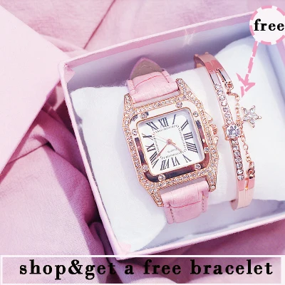 Fashion Quartz Diamond Flower Wrist Watch Women Waterproof Women Digital Square Watches Accessories Relo (buy watch get a bracelet)