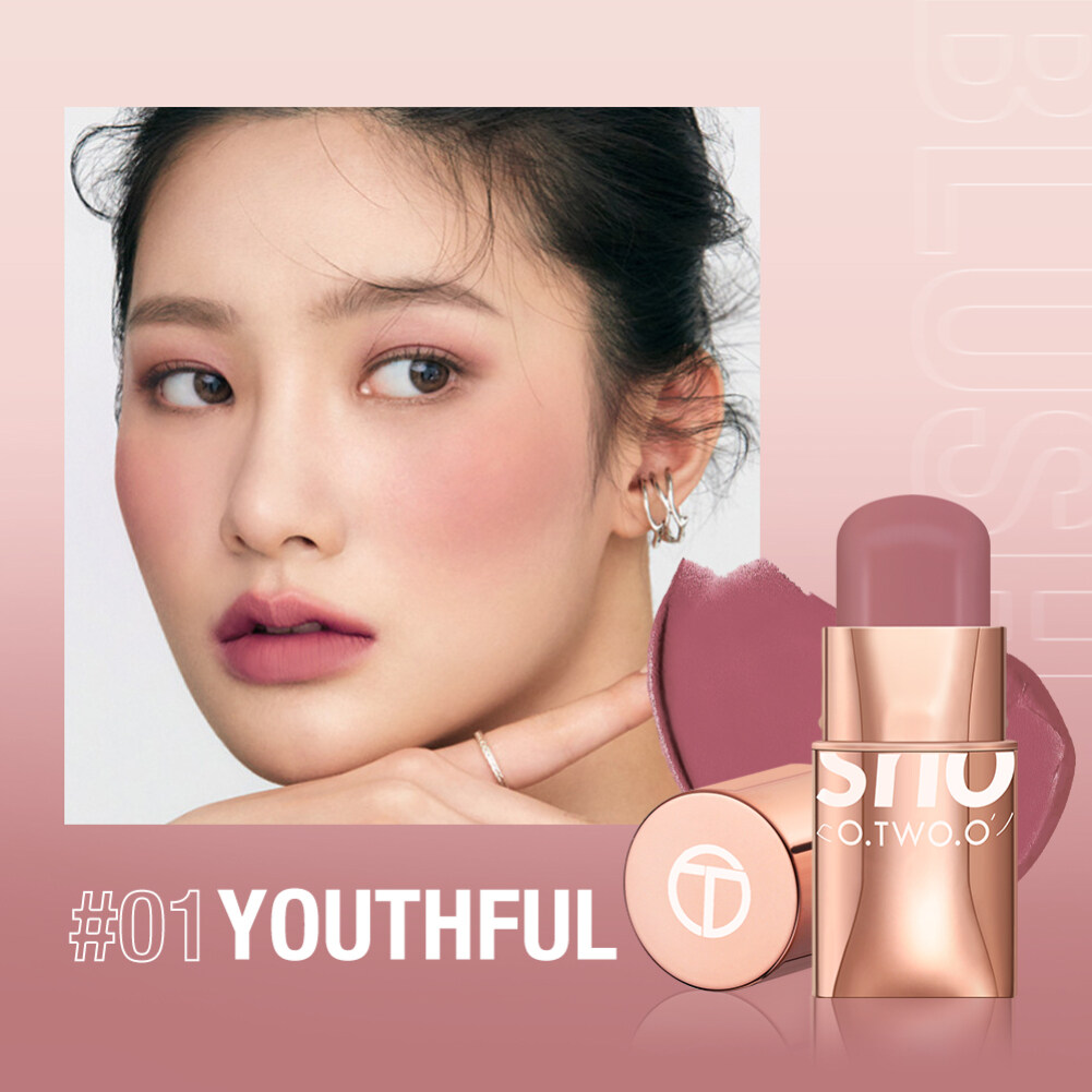 Eryabb O.TWO.O Makeup Blush Stick Hydrating Gloss Lip & Cheek 6 Colors Waterproof Longlasting