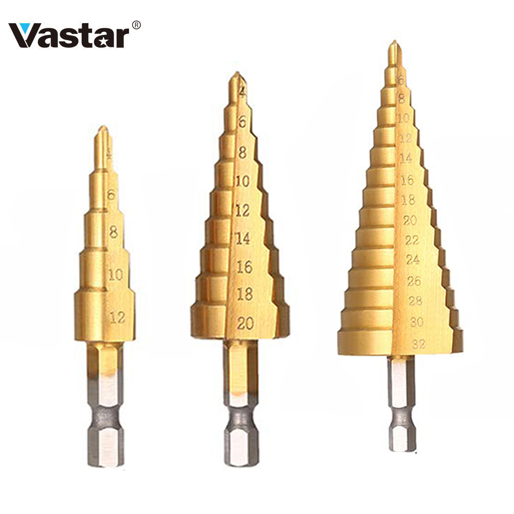 3x Hss Titanium Coated Step Drill Bit 4-20 4-32 Drilling Power Tools For Metal High Speed Steel Wood Hole Cutter Step Cone Drill