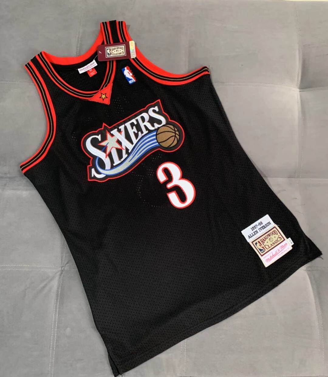 Boutique Jersey Mens Allen Iverson Philadelphia 76ers Mitchell Ness Swingman Jersey - Black/White/Blue/Red