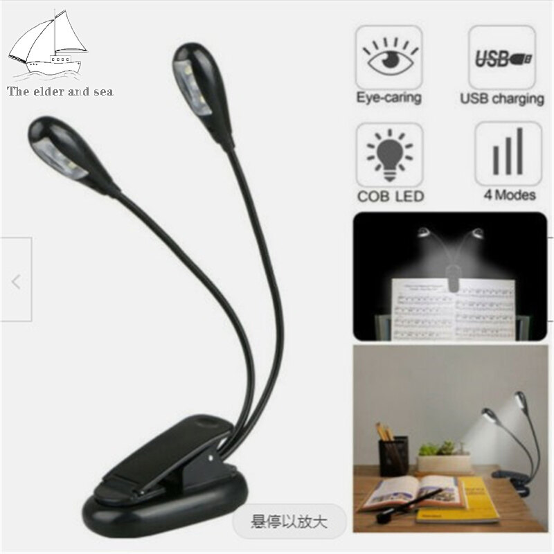 Elder Sea Clip-on Led Light 2pcs Arms Multipurpose Adjustable Dimmable Rechargeable Super Bright Reading Lamp