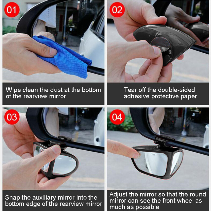 2pcs 360-Degree High-Definition Car Blind Spot Mirror Rotatable And Adjustable 2 Side Wide-Angle Exterior Car Rearview Mirror Parking Mirror