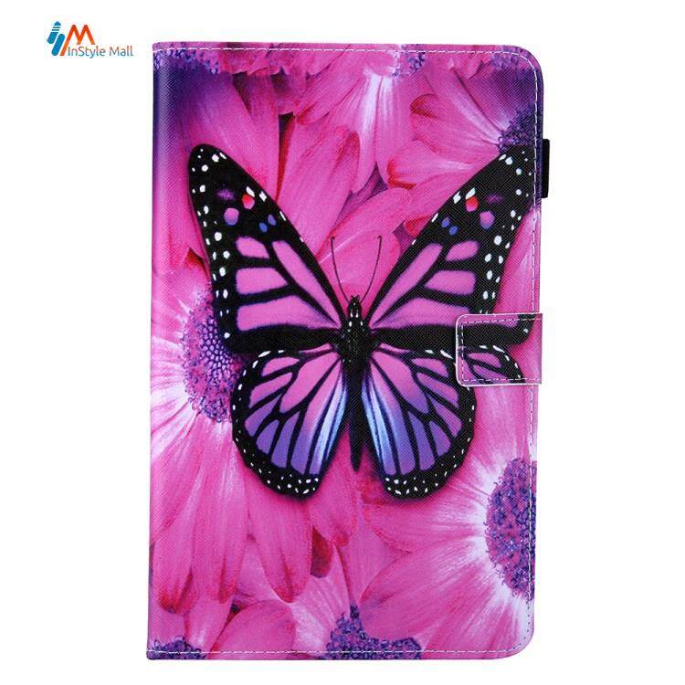 InStyle Mall Case สำหรับ Samsung Galaxy Tab A 8.0 Wi-Fi (2019) SM-T290/T295 กรณีรูปแบบการพิมพ์ช่องเสียบการ์ดพลิกหนังเชลล์ สี Flower and Pink Butterfly สี Flower and Pink Butterflyรูปแบบรุ่นที่ีรองรับ Samsung Galaxy Tab A 8.0 Wi-Fi (2019) SM-T290 & T295