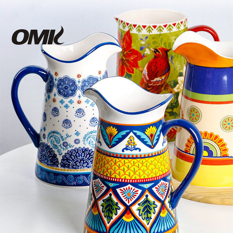 OMK American Style Underglaze Ceramic Cold Water Jug Large Water Pitcher Sealed Vase