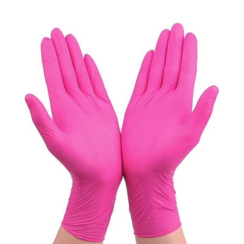 Pink Gloves Disposable Nitrile Rubber Latex Gloves Universal Kitchen