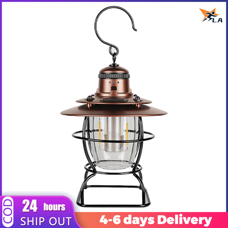 Led Camping Lights Rechargeable Waterproof Portable Retro Lantern Hanging Lamp Outdoor Indoor Tent Lights