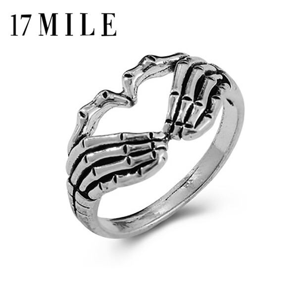 17MILE Retro trendy personality punk style ring hell ghost finger ring ancient silver index finger ring unisex jewelry