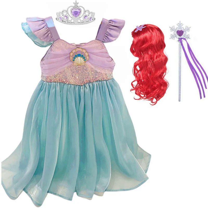 Little Mermaid Ariel Princess Dress Girl Halloween Costume Kids Girls Cosplay Mermaid Set Carnival Birthday Party Clothes