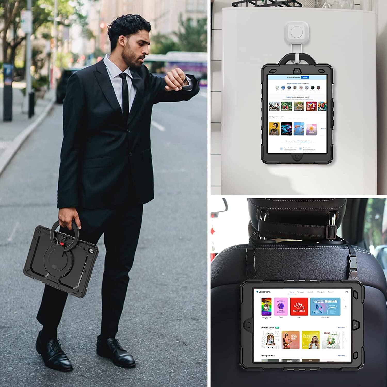 360 Rotating Multi-Functional Handle Ring Pencil Holder Shockproof Case for iPad 10th Gen 10.9 inch 2022, iPad 9th/8th/7th Gen 10.2 inch,iPad Air 5 Air 4,Pro 11 2021 2022,iPad 6th 5th Gen,Air 3,Air 2,Mini 6 5 4