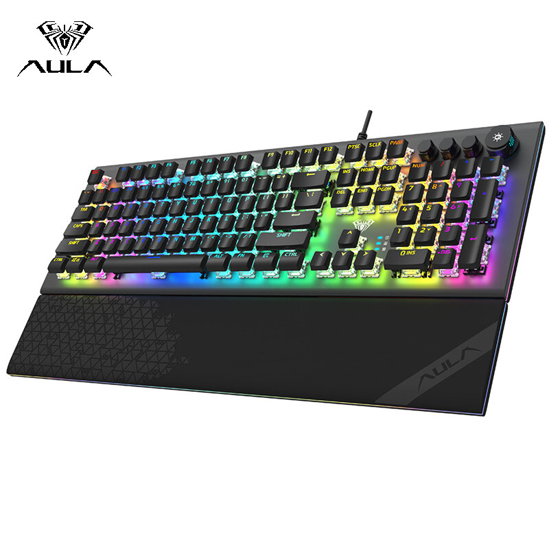AULA L2098 Mechanical Gaming Keyboard USB Wired RGB Backlight Floating Keycap with Wrist Pad Keyboard Professional Gaming Office Keyboard - Black Singapore