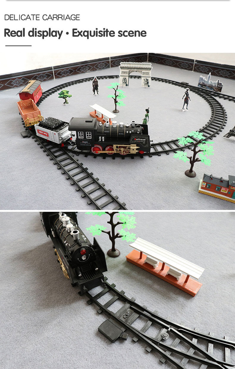 CONUSEA Battery Operated Railway Classical Freight Train Locomotive Playset Simulation Model Electric Train Toys