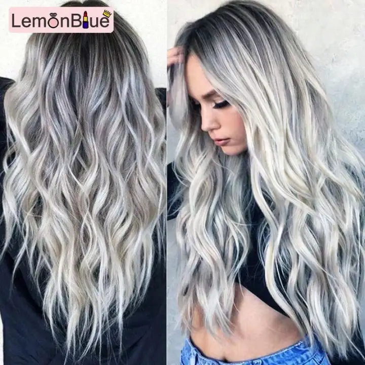 Lemonblue Women Grant Grey Long Curly Wig Synthetic Wavy Hair Grant Grey Long Curly Wig Synthetic