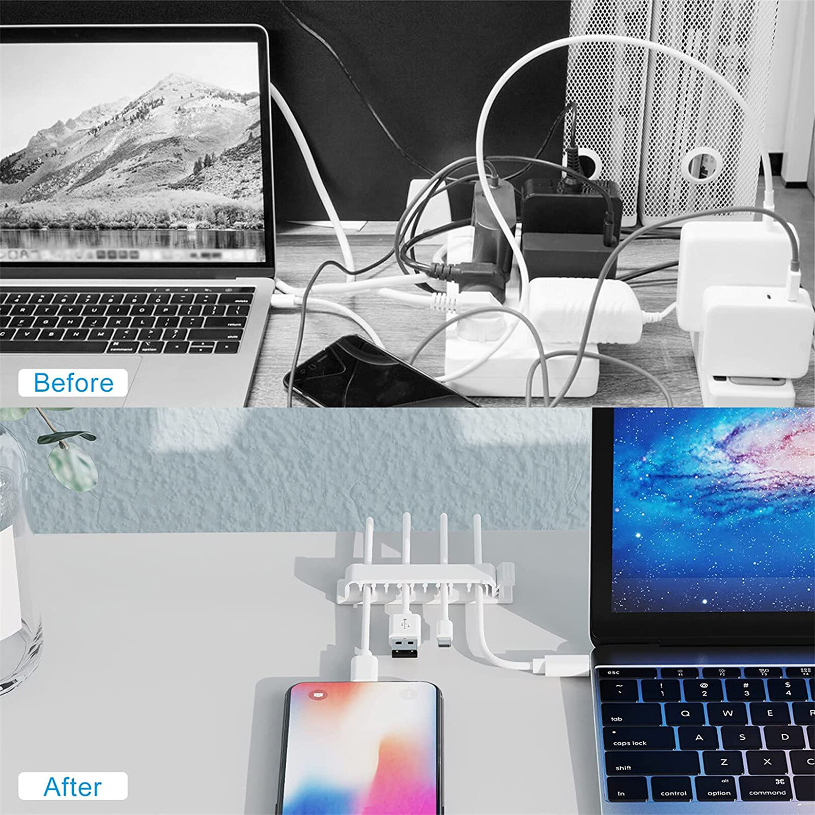 Laca Cable Organizers Self Adhesive Wall Mounted Saving Space Cable Manage Multipurpose Wire Clamps for Home