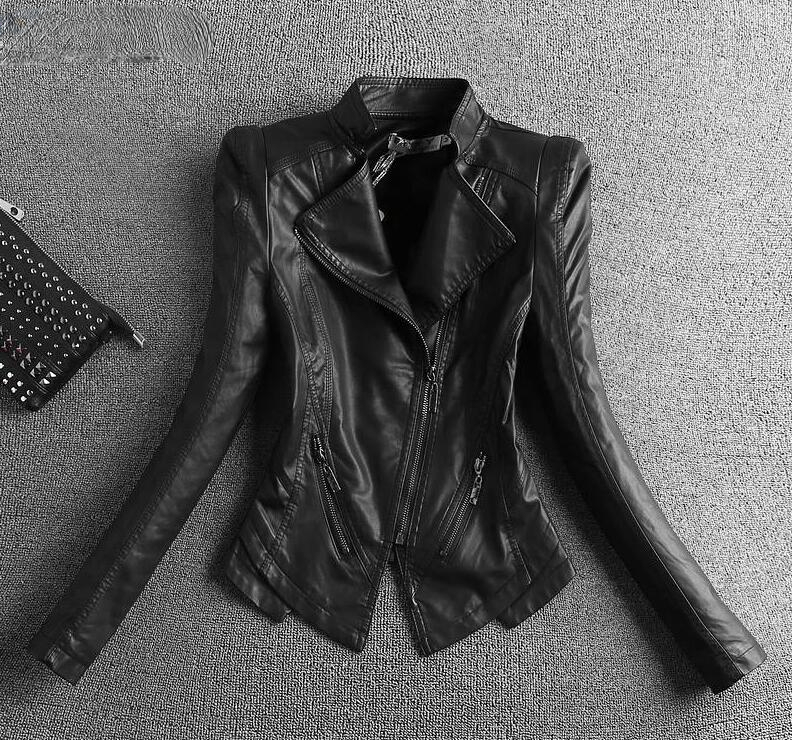 New Slim Casual Ladies Leather Jacket Wen Collar Short Black Leather Coat Spring and Autumn Suede Coat 2023