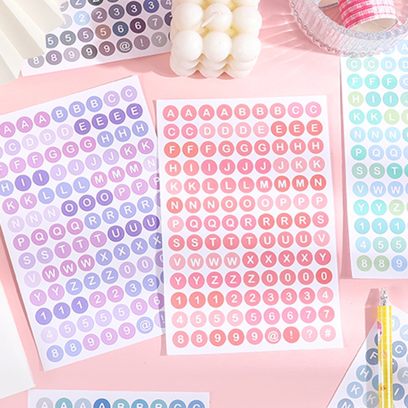 4 Sheets Gradient Colorful Alphabet Number Stickers Student Diary Deco DIY Stickers
