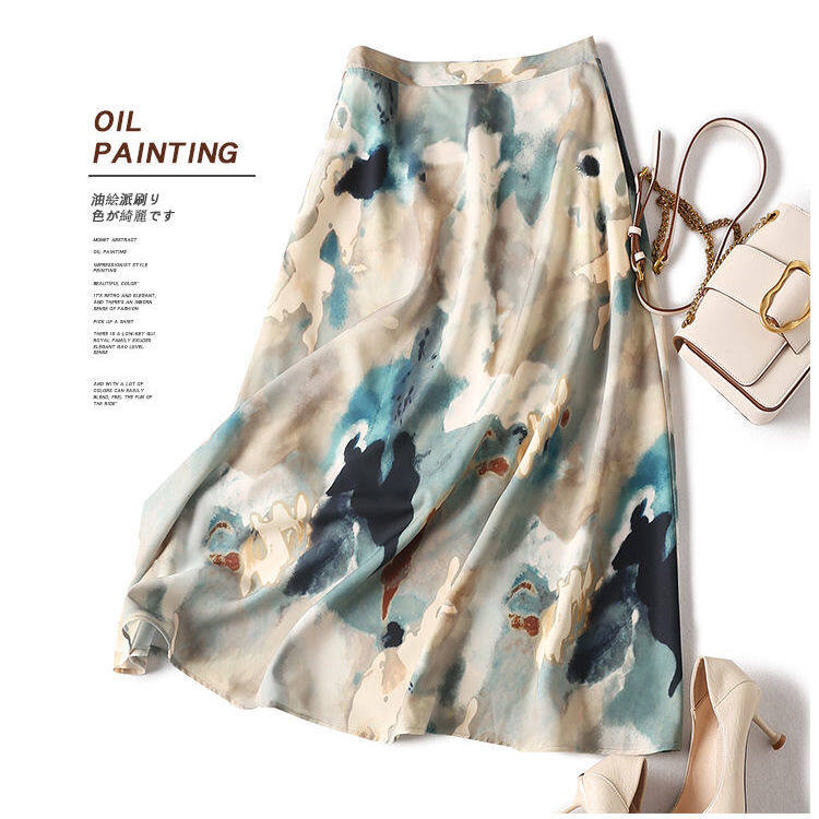 JungleStore47re1 Retro Color High-Waist A-Line Skirt Mid-Length Over-the-Knee Women's Skirt