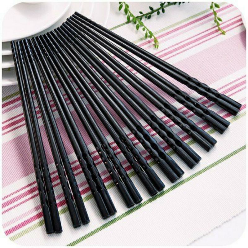 Đũa nhựa đen xoắn cao cấp - bộ 10 đôi đũa
