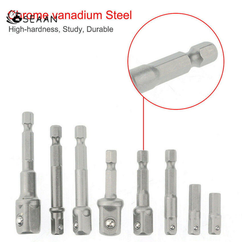 Bộ Chuyển Đổi Ổ Cắm Khoan 8 Cái Cho Máy Khoan Động Lực Với Chuôi Lục Giác Sang Đầu Khoan Hình Vuông Thanh Nối Dài 1/4 "3/8" Bộ 1/2 Mũi
