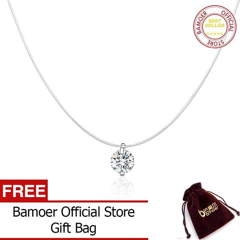 BAMOER MẠ Bạc Vô Hình Dây Chuyền Vòng Cổ mặt dây chuyền Đá Vòng Cổ Choker Trong Suốt Dây Câu Cá Collier Femme SCN332