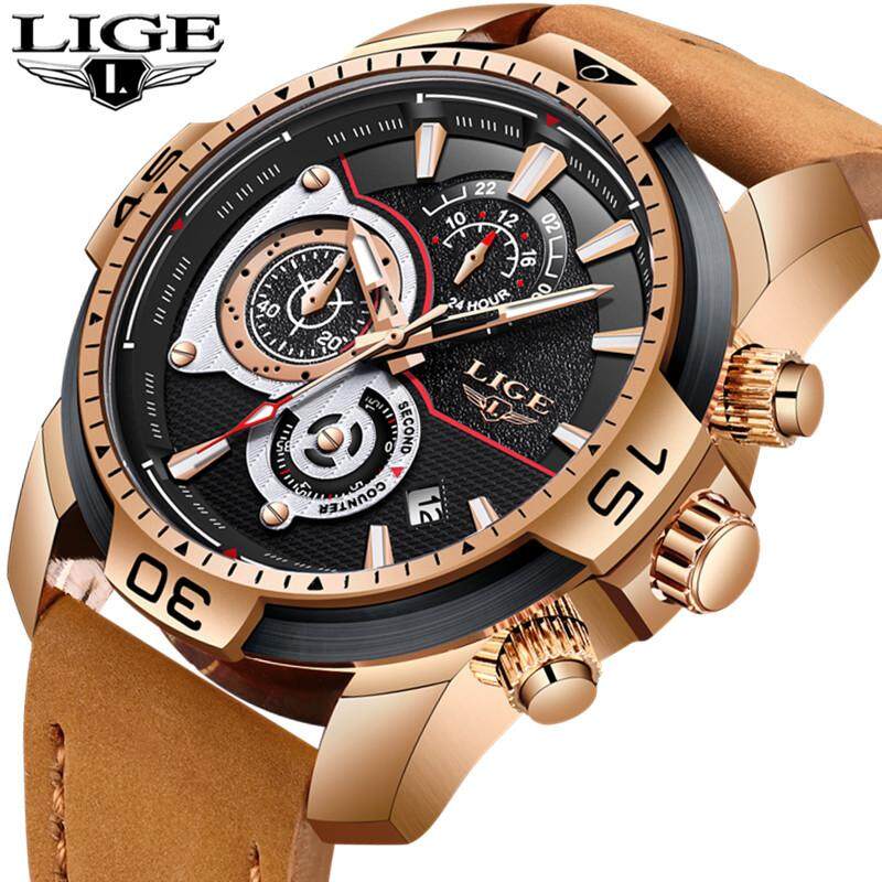 LIGE Top Brand Luxury Men’s Watches Fashion Quartz Business Watch Men Lerther Casual Waterproof Military Sports Watch Malaysia