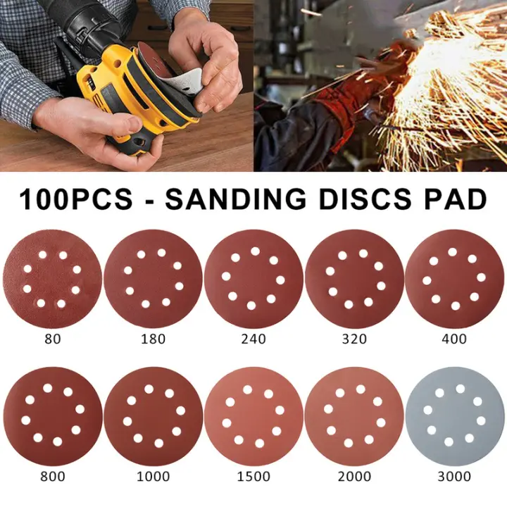 100pc 125mm 5/" Sanding Discs Pads 80-3000 Mix Orbital Sander Hook Loop Sandpaper