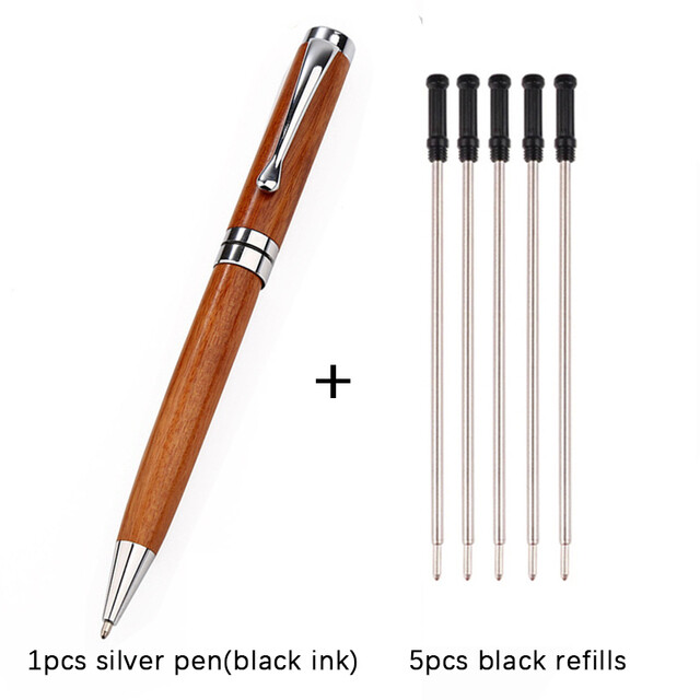 Retro Sandalwood Roll Ball Pen 0.7mm Gold Silver Metal Clip Ballpoint Pen Replaceable Refills Wooden Pen Luxury Stationery Gifts