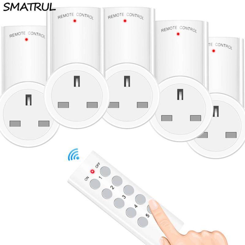 SMATRUL Wireless smart Remote Control Socket Timer Plug wall Programmable Electrical UK Plug Outlet Switch 220v 230v LED Lights 1 Controller 5 Socket