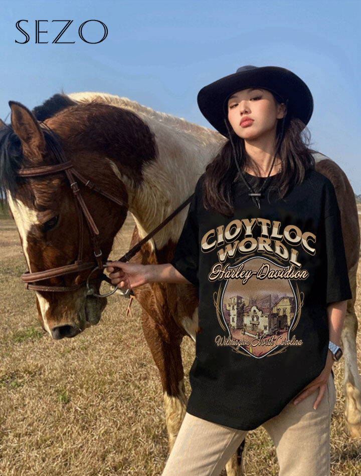 SEZO Áo Thun Nữ Tay Ngắn Cổ Tròn Oversize