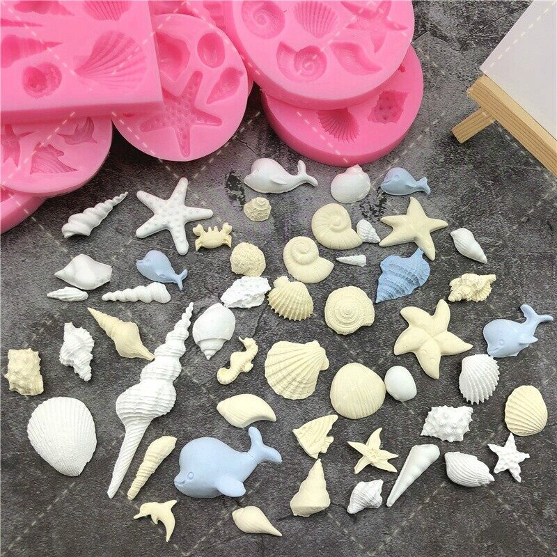TUKE Sea Conch Starfish Shell Tail Shape Fondant Cake Candy Silicone Molds DIY Cake Decorating Tools Soap Resin Clay Chocolate Moulds