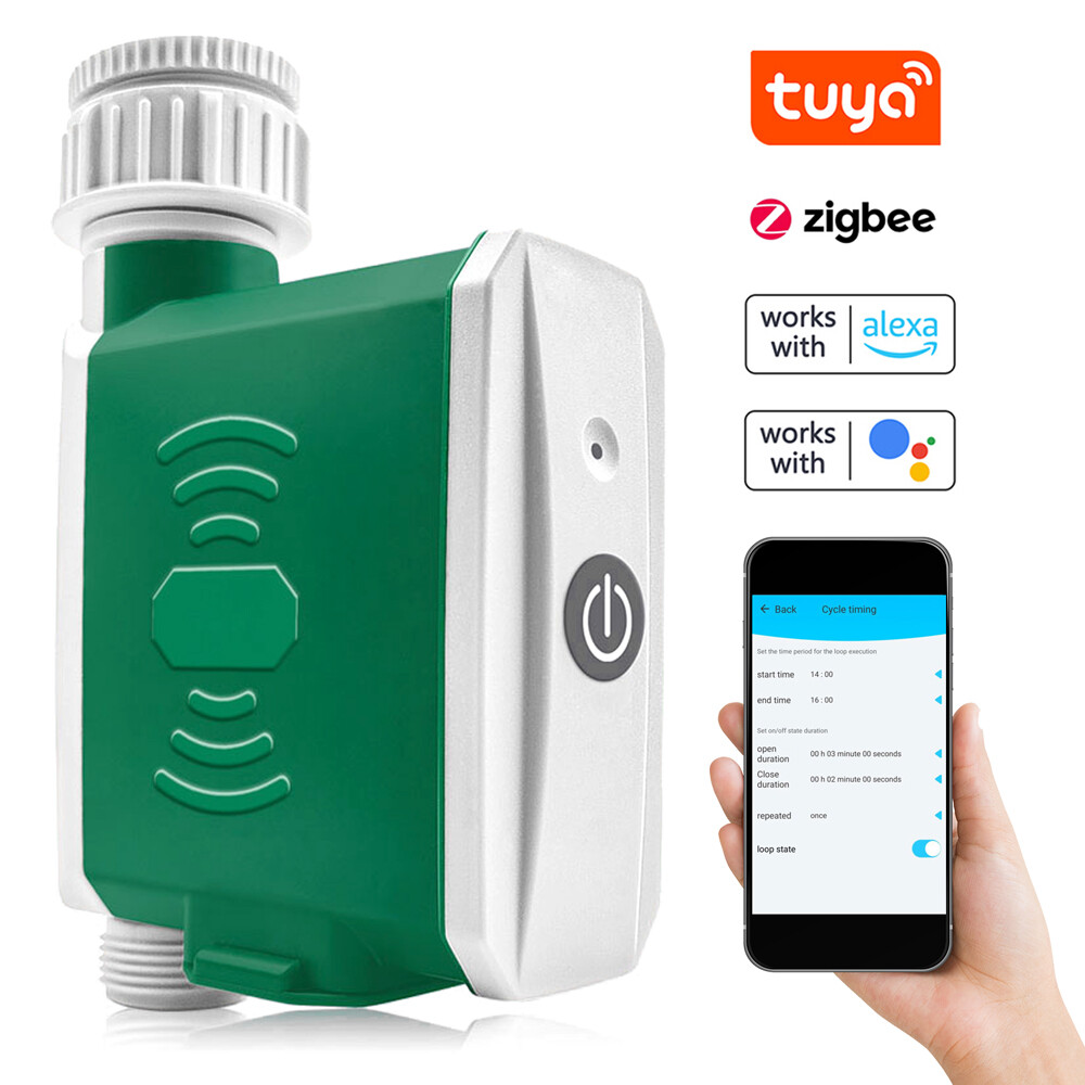 Smart Sensor Tuya ZigBee Watering Timer Drip Irrigation Controller Automatic Garden Watering System APP Control Compatible with Amazon Alexa and Google Assistant for Voice Control