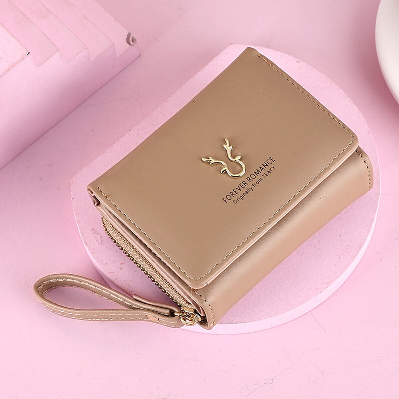 IELGY Ví Nữ Ngắn Da Pu Mini Khóa Kéo