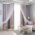 [Chinatera] 100x250cm Simple Nordic Style Double Layer Dream Rainbow Colorful Gradient Hollow Star Curtain Bedroom Full Blackout Window Drapes Home Decor with Yarn