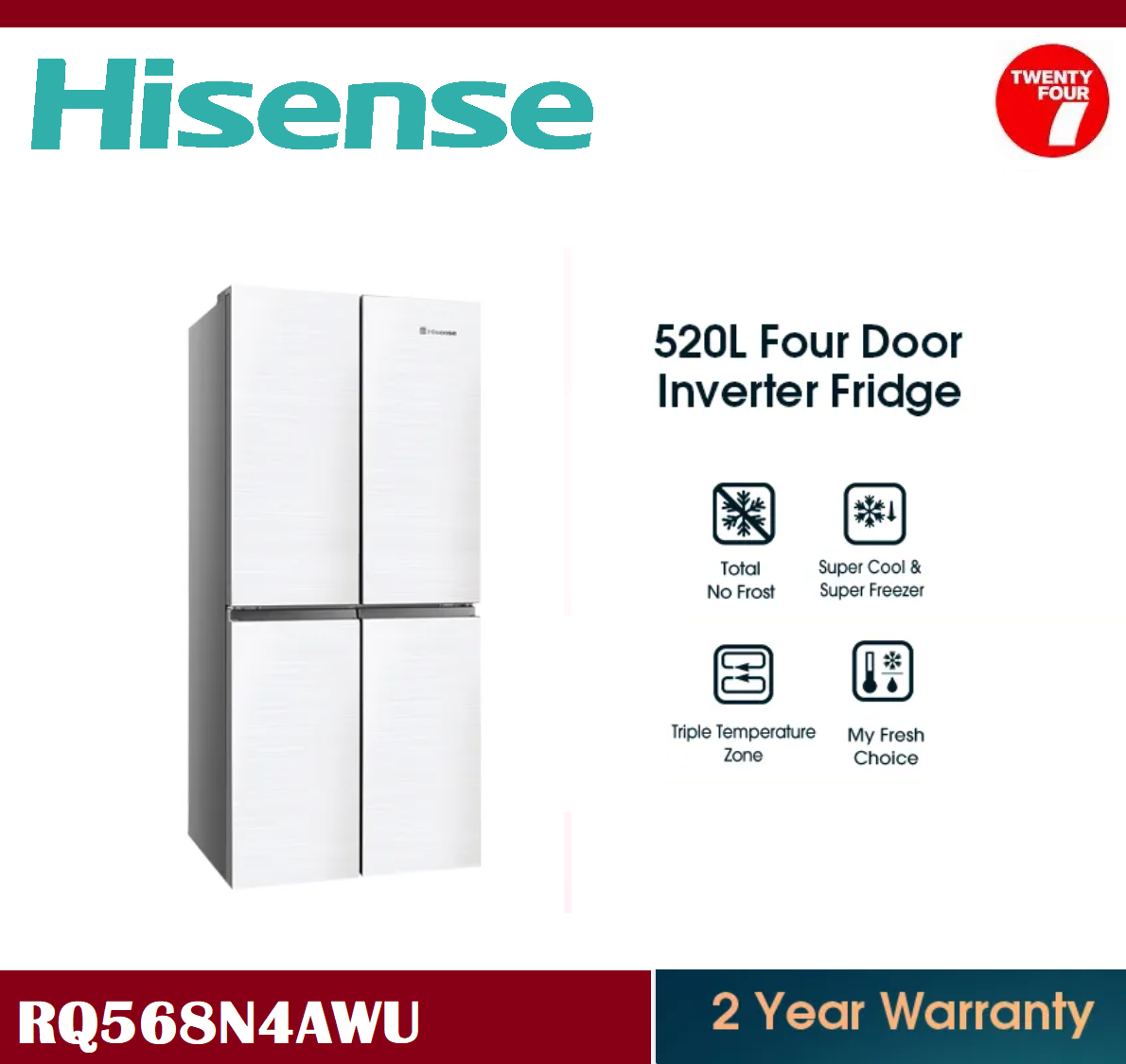 [ Delivered by Seller ] HISENSE Gross 520L 4 Door Inverter Refrigerator