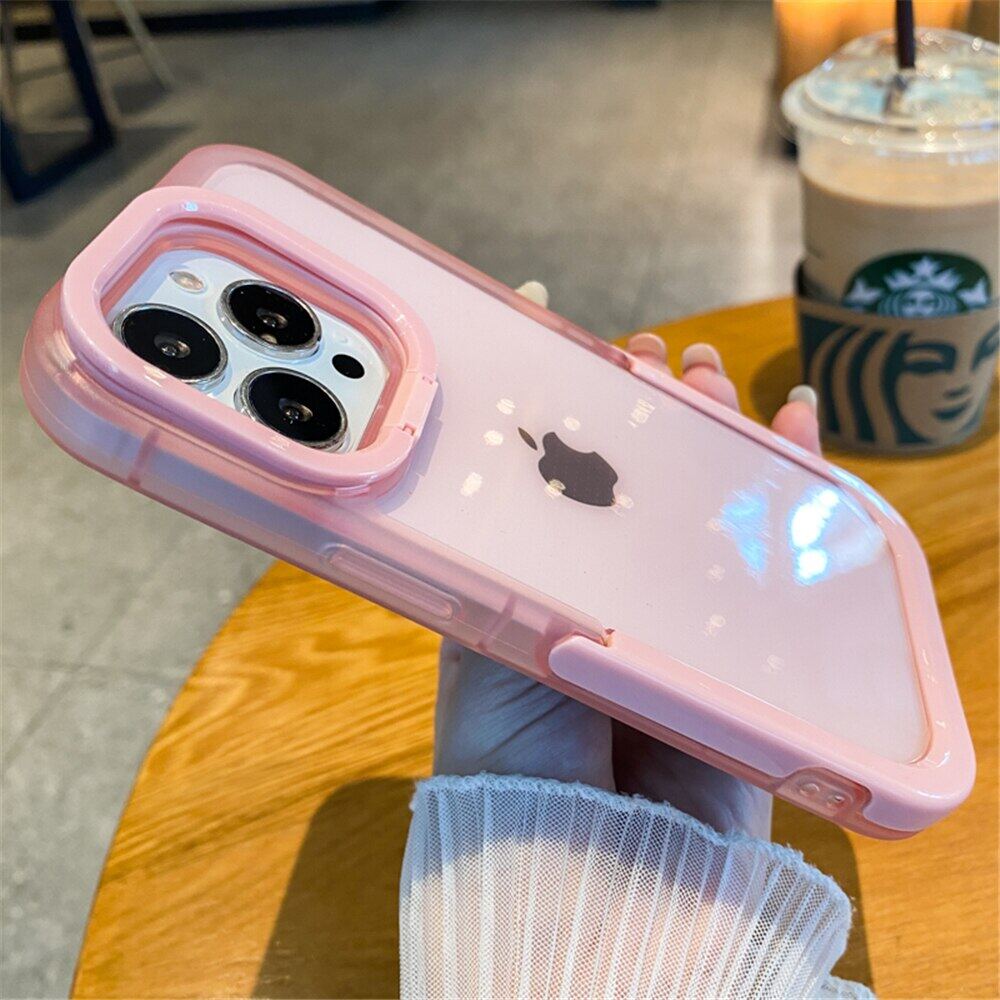 Vô Hình Đế giữ gập ống kính máy ảnh đế dạng nhẫn Trong Suốt Ốp điện thoại cho Iphone 15 14 13 12 11 12pro 13Pro Max Kẹo Mềm Cover Quay Lại