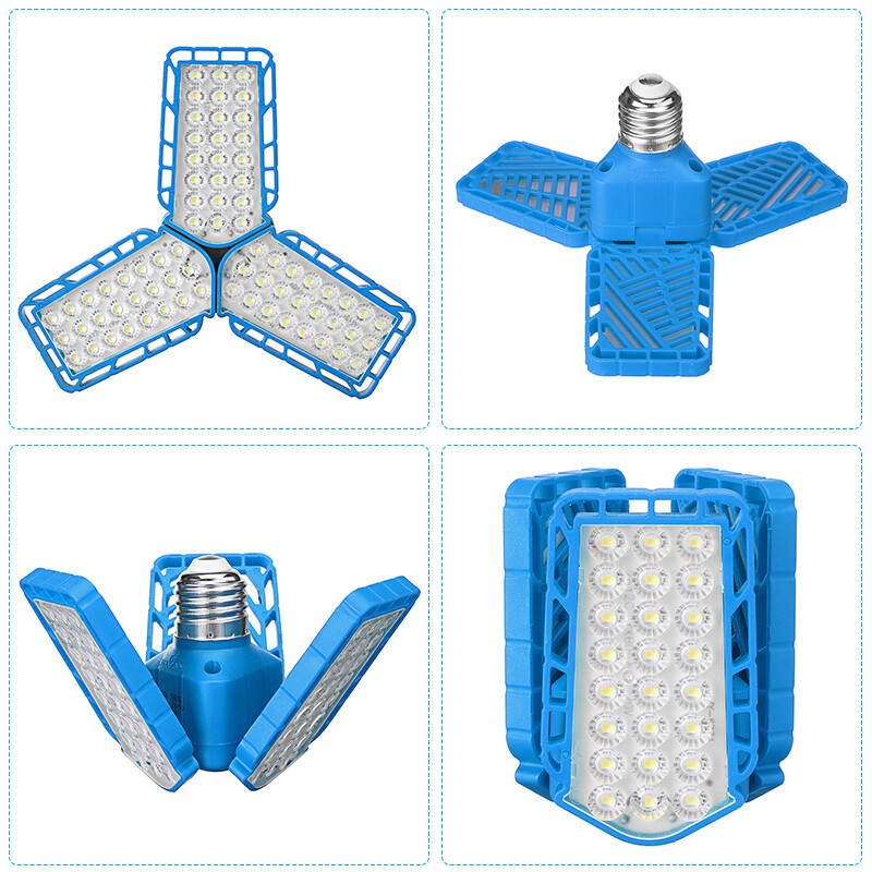 60W LED E27 Deformable 360 Dgree Foldable Lamp Light Bulb 3 Fan Blade